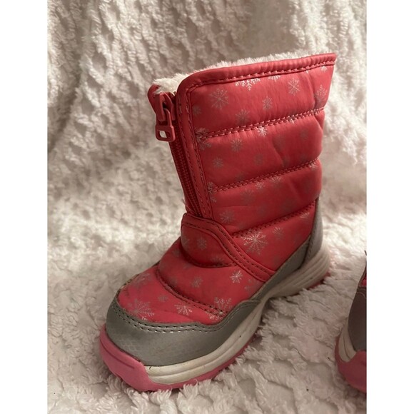 Girls  Youth boots size 8 Pink with silver snowflakes - Picture 2 of 11